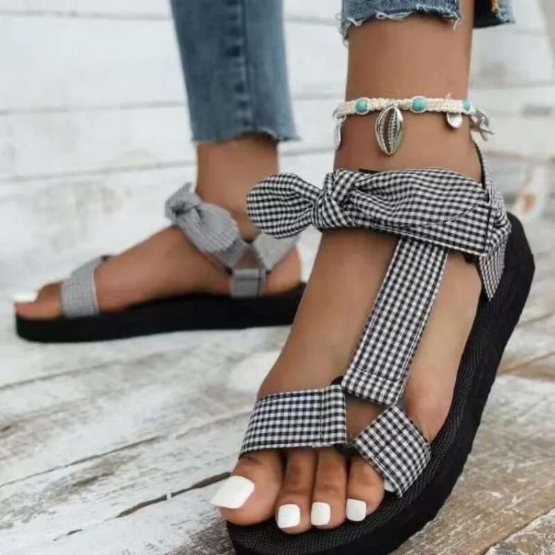 Style Big Size One-e Buckle Women's Sandals New Sponge Bottom Open Toe Cloth Bow Women Shoes atos De Mujer