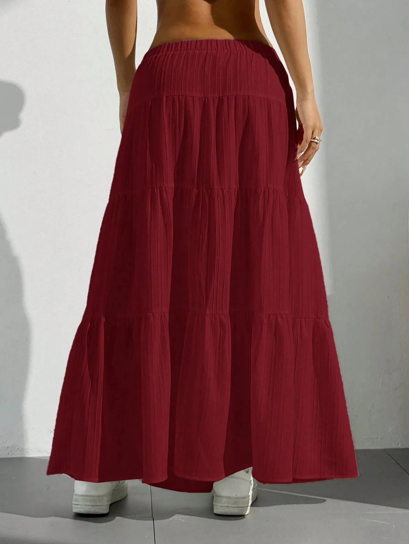 Fashion Women Loose Long Skirts White Solid Basic Lace Up Bow Spring Summer Cake Dress Casual Sweet Office Lady Clothes 250514