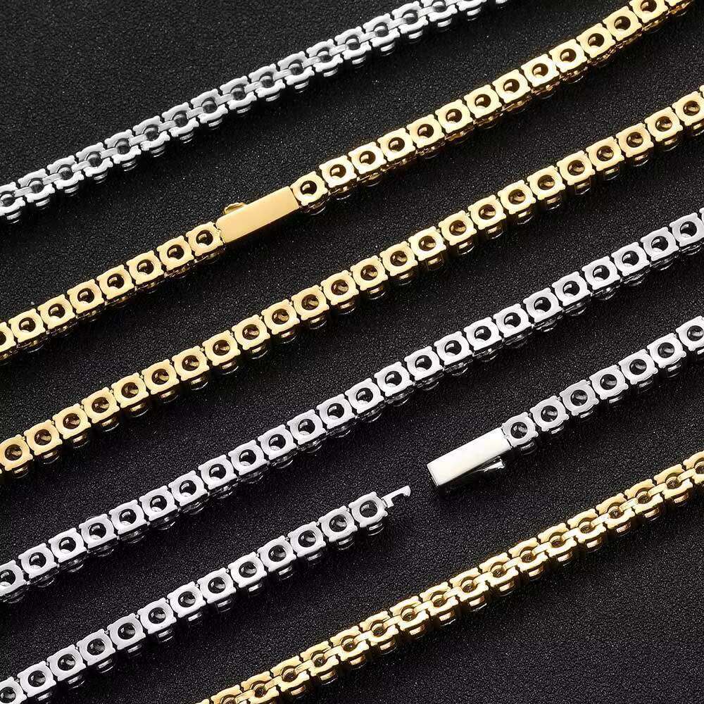 Hip hop gold-plated 4mm stainless steel necklace chilled zircon tennis chain for men and women