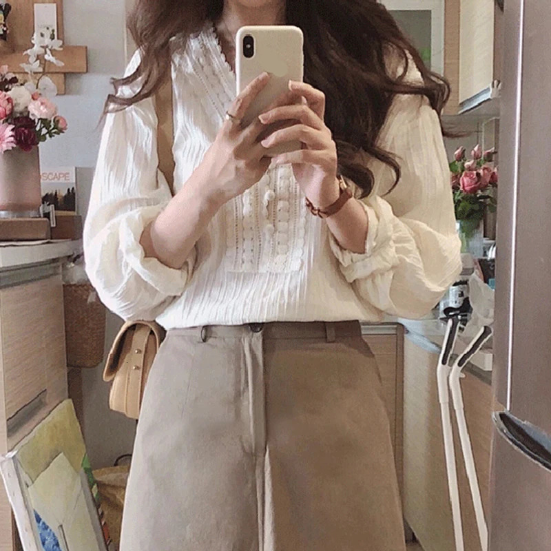 Summer Elegant Lace Blouse Fashion Women Long Sleeve Loose Casual Shirt Ladies Office Spring V Neck Female Tops 8225 250514