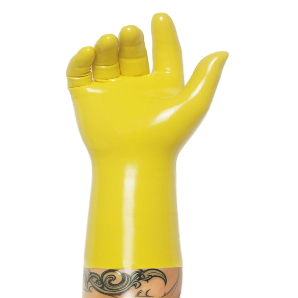 customized gloves rubber yellow latex fetish wear handmade gloves mark Latex catsuit male fetish hood chlorine bodysuit