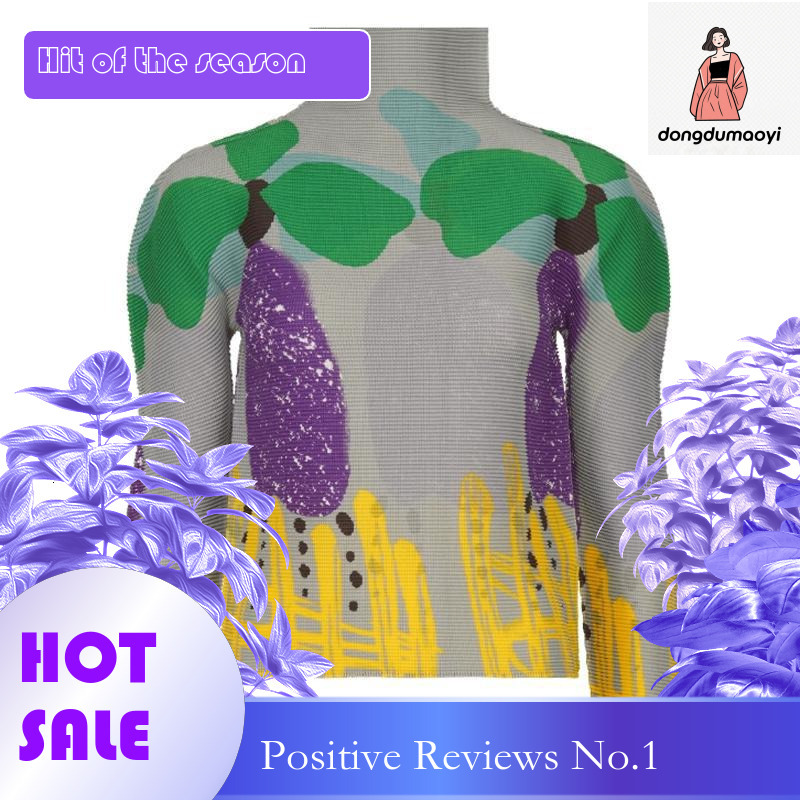 dongdumaoyi Counter T-shirt base shirt, women's interior outfit, high-end feeling, Miyake new flower potted long sleeved pleated top