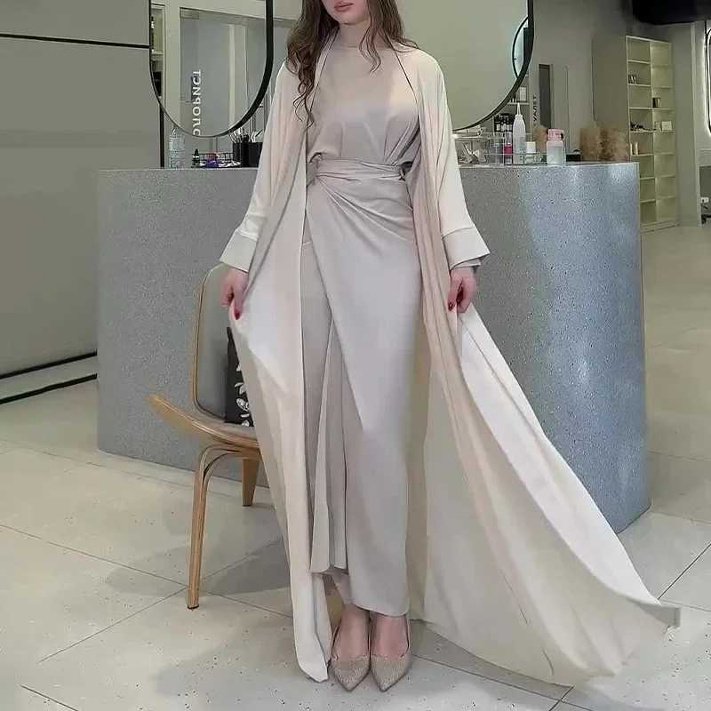 Ramadan Eid Abaya Dress for Women 2 Piece Set Women Dubai Saudi Islam Morocco Kaftan Party Long Robe Open Abayas Vestidos X250514
