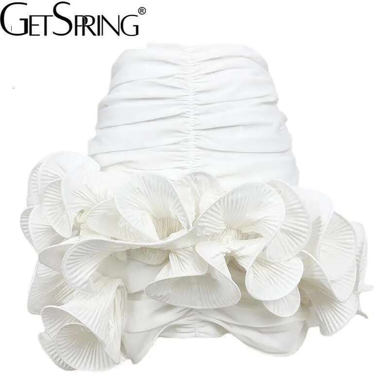 Getspring Women Skirt Ruffles Asymmetrical Vintage High Waist All Match Sexy White Short Summer Skirts Womens 2022 New