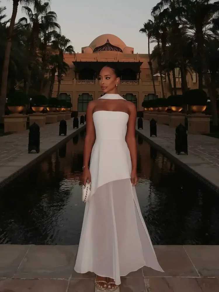 Fashion Strapless Ribbon Mesh Patchwork Maxi Dress Elegant Sleeveless Backless Vacation Long Dresses 2025 New Women Beach DressesXJ250514