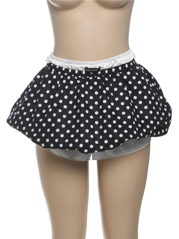 Nibber tie Dots Print Mini Skirts Women Y2K Trend Solid LeggingsSweet Girl Hipster Stretch Bottoms Classic Streetwear 250514