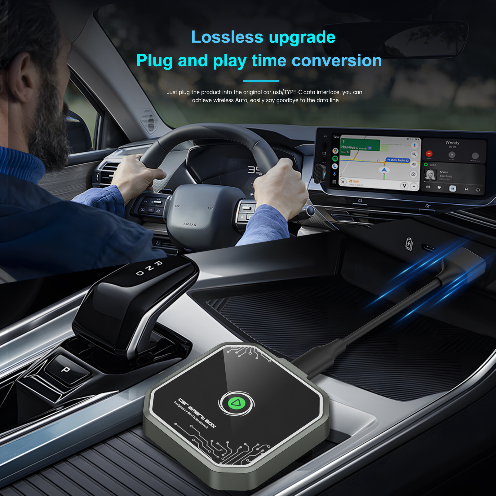 BY965 Mini 2in1 Wired to Wireless Carplay Android Auto Adapter for OEM Car Radio Smart Audio Box Bluetooth WiFi Auto Connection BOYI factory direct