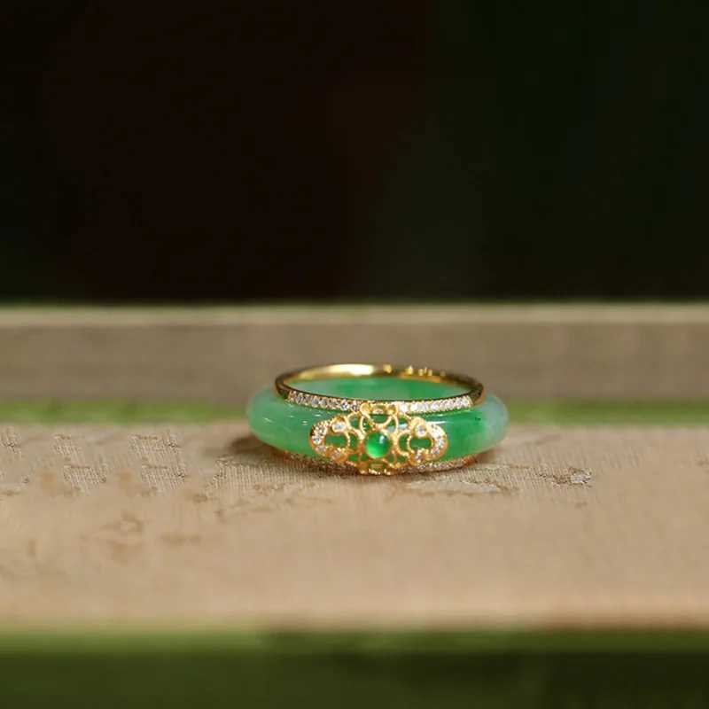 New in Natural Green Chalcedony Crystals Rings for Women Luxury Chinese Style Wedding Jewelry exquisite Detachable GiftXJ250514
