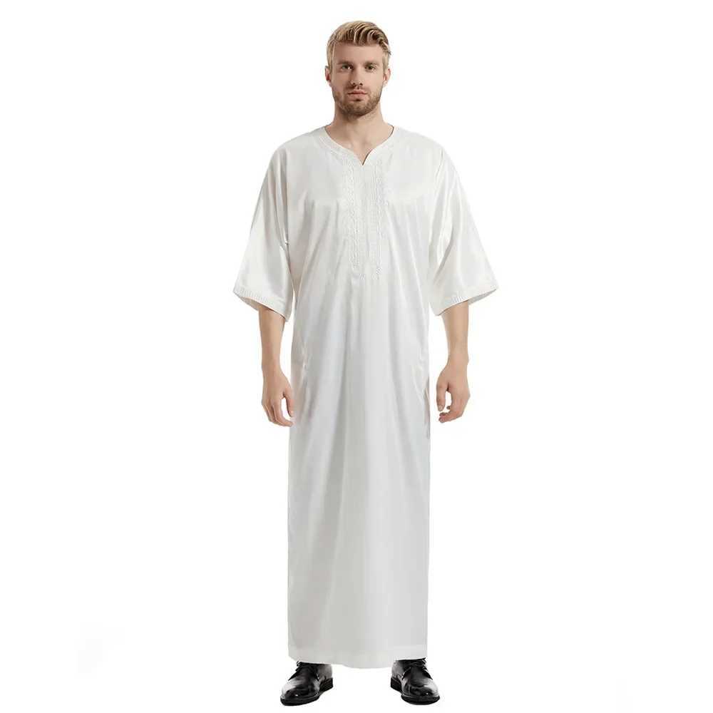 Muslim Men Jubba Thobe Islamic Clothing Satin Ramadan Mens Abaya Dress Long Robe Saudi Wear Musulman Caftan Jubah Dubai Dress X250514