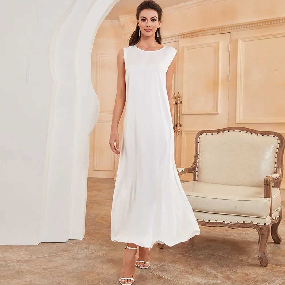 White Ramadan Inner Dress Islamic Clothing For Women Dubai Abaya Turkey Arabic Muslim Basic Dress Robe Musulmane Femme Vestidos X250514