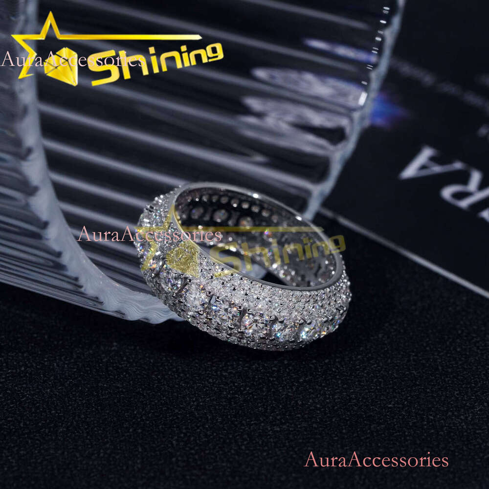 Hot Selling Custom S Sterling Sier Iced Moonlight Eternity Ring Inlay Moissanite Dia Classic Design
