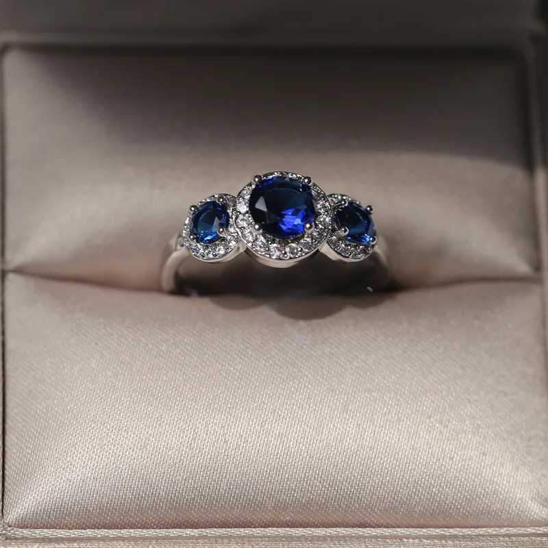 Luxury Big Round Blue CZ Wedding Rings for Women 925 Sterling Silver Wedding Ring Fine Jewelry Gift Rings Feminine RingXJ250514
