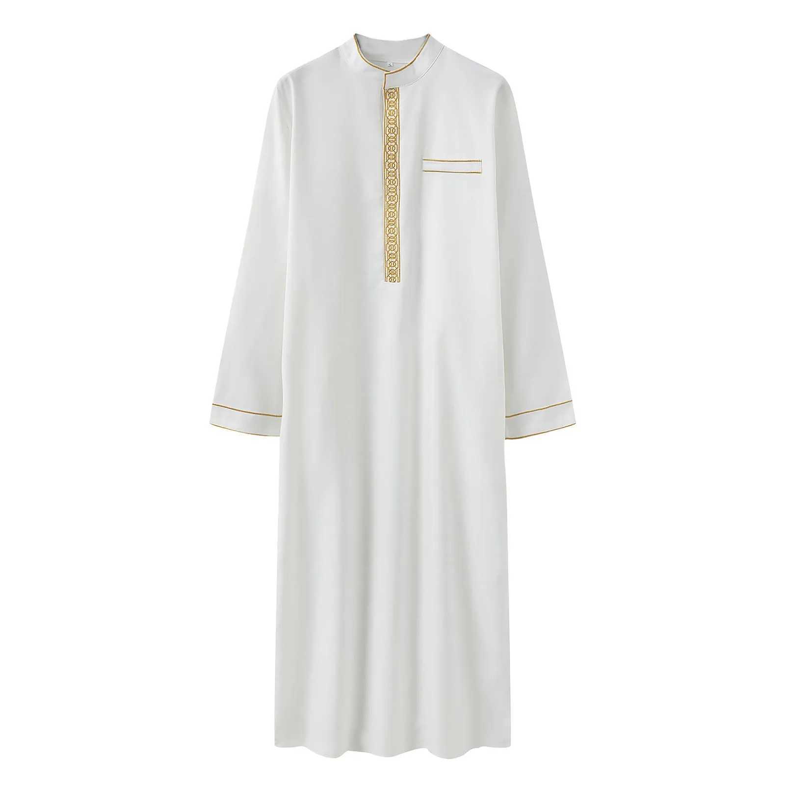2025 Muslim Men Robe Embroidered Loose Long Skirt Ramadan Prayer Kaftan Pakistan Attire Thobe Gentleman Traditional Dress X250514