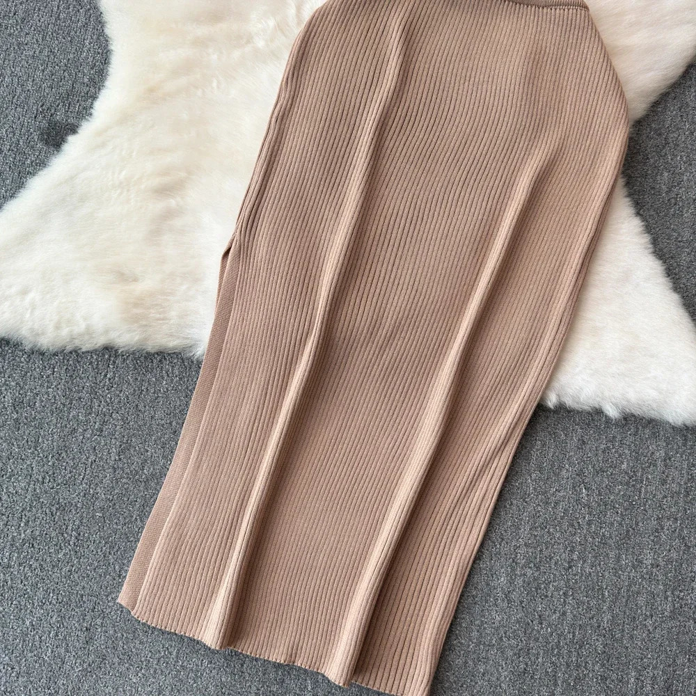 Summer KnittedTwo Piece Dresses Sets Women Skirt Suit Sexy Slim Crop Tops Long Split Dress Halter Camis With 250514