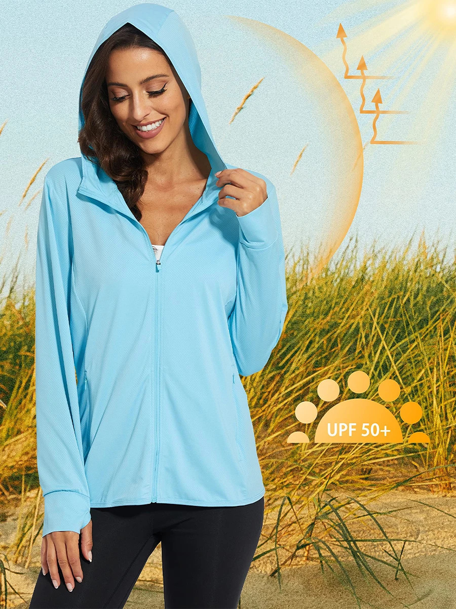 MAGCOMSEN Spring Lightweight Jackets Womens UPF 50 Sun Protection Hooded Zip Shirts Running Athletic Tops Thumb Holes Hiking 250513