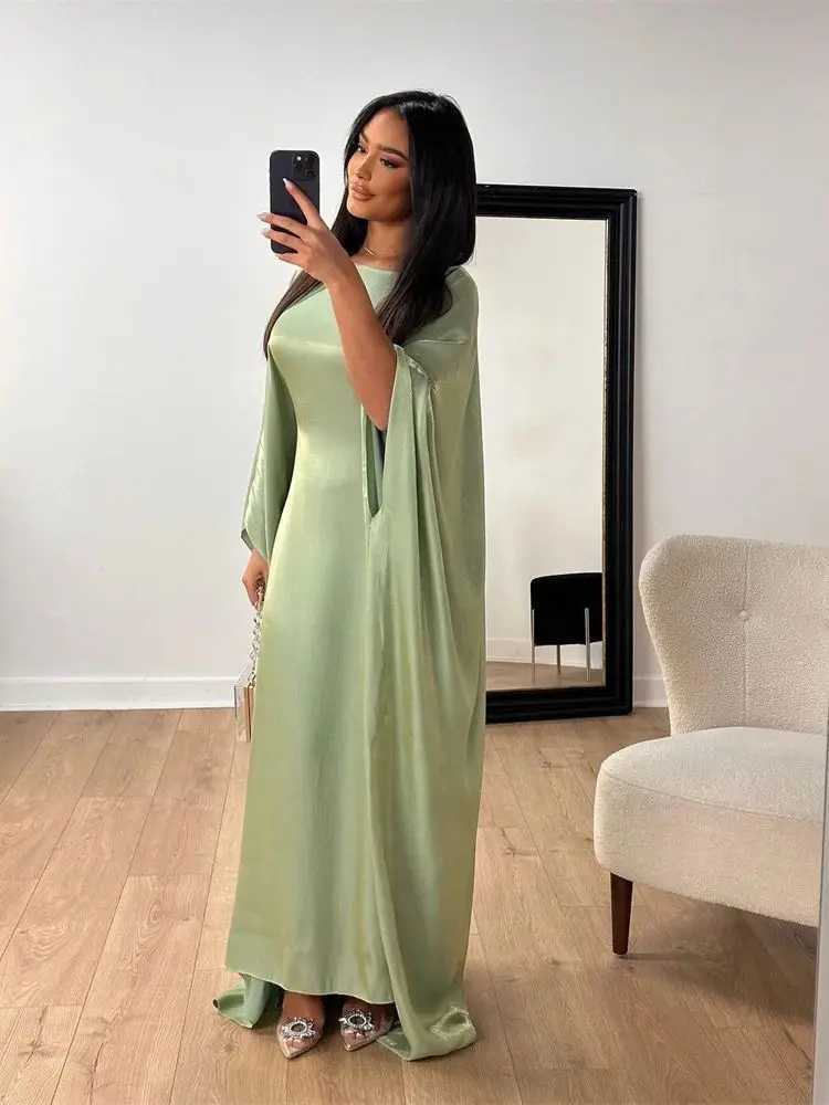 Ramadan Eid Summer Satin Batwing Abaya Dubai Women Islam Muslim Maxi Kaftan Dresses Ka Caftan Marocain Robe Femme Musulmane X250514