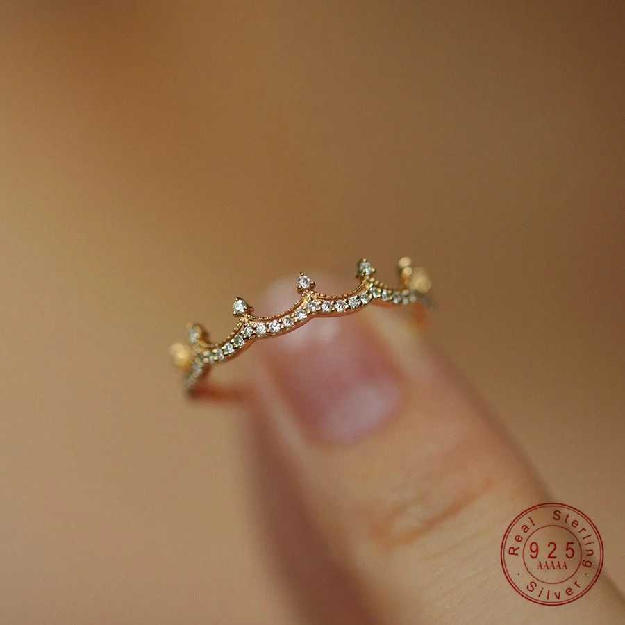 925 Sterling Silver Plated 18K Gold Zircon Crown Ring for Women Light Luxury Exquisite Wedding JewelryXJ250514