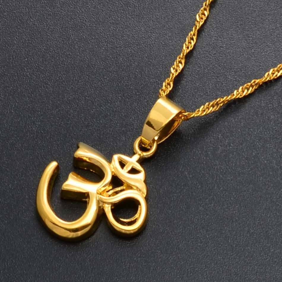 Anniyo African Symbol Small Yoga Charm Necklace Pendant For Women Girl,Indian Hindoo Hindu Buddhist OM India Religion #00710