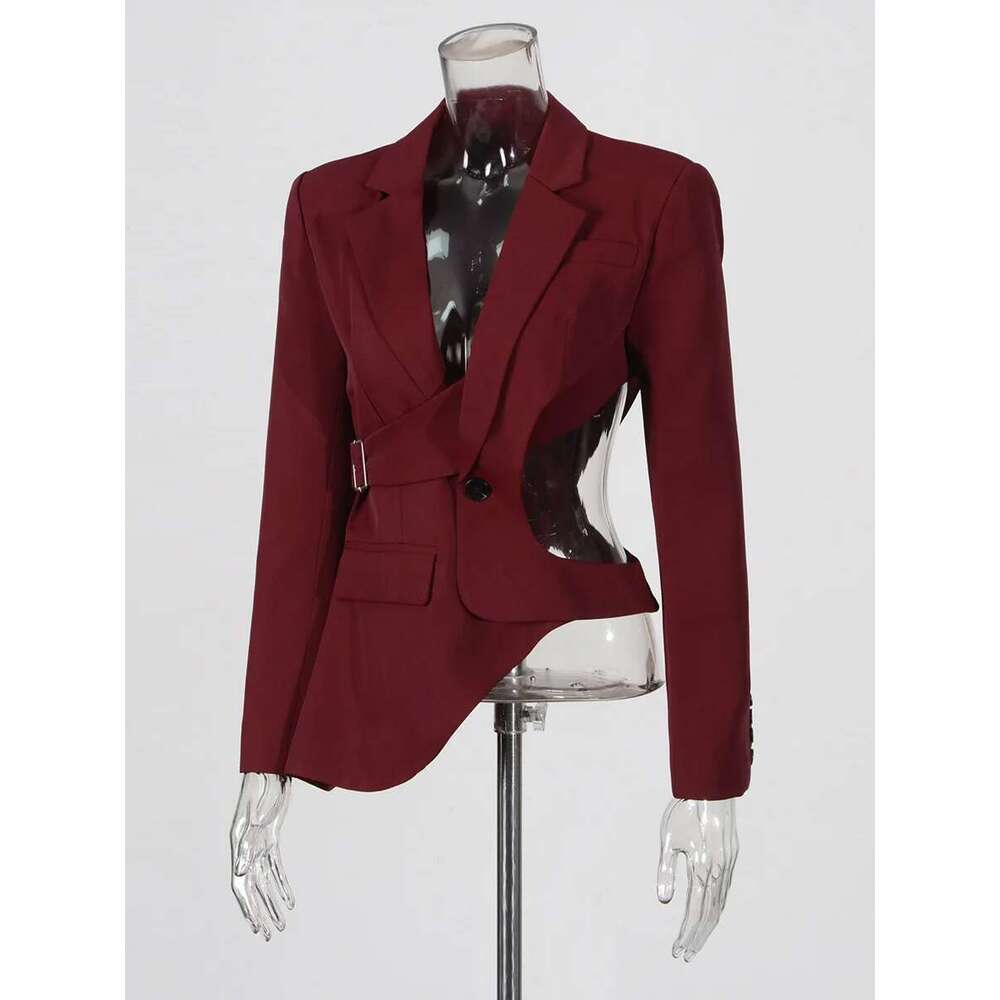 Getspring Women 2024 Autumn Single Button Hollow Out Asymmetric Ladies Blazer Coat Fashion Women's Slim Suit Jacket New