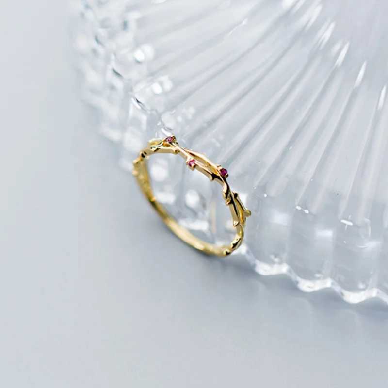 WOOZU Minimalist Branch Red Zircon 925 Sterling Silver Adjustable Finger Rings For Women European Rock 18k Gold Plated JewelryXJ250514