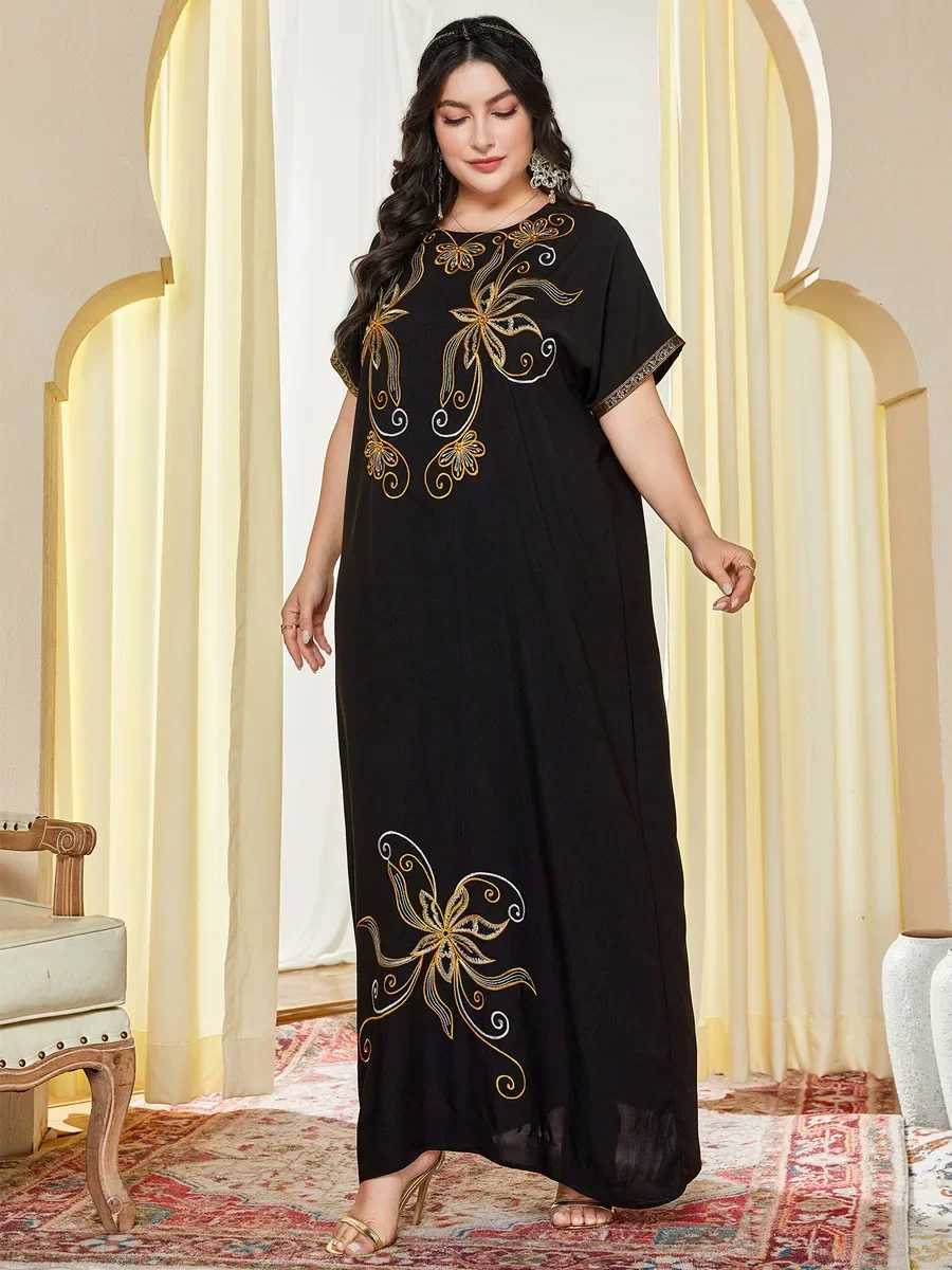 Eid Embroidery Muslim Abaya Dress Women Dubai Arab Caftan Short Slve Turkey Morocco Kaftan India Gown Robe Party Vestido X250514