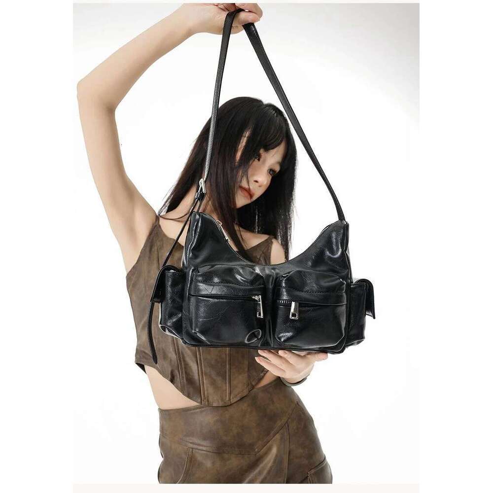 Jozy Fashion Trend Handbag Women New Design Black Multi-pocket Crossbody Y2k Biker Shoulder Underarm Bag Vintage High