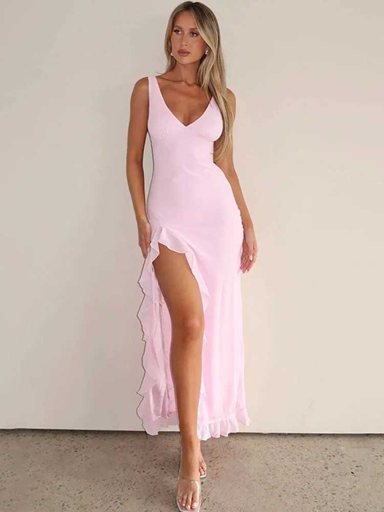 April Ruffle High Split Sexy Dress Women 2024 Dresses Elegant Evening Summer Dress Backless Party Long Midi Dress VestidosXJ250514