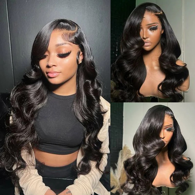 200% Density 13x4 Natural 1B Body Wave HD Transparent Lace wigs Brazilian Hair Frontal Wigs Pre plucked Wigs For Women Synthetic Front wig
