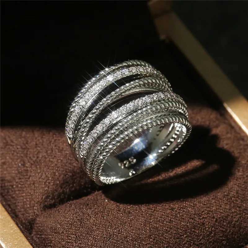 925 Sterling Silver Multiple Row Rings Shiny CZ Metallic OL Style Off La Versatile Finger Rings for Women Fashion JewelryXJ250514