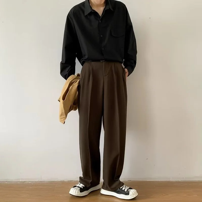 Brown Black Suit Pants Men Slim Fit Fashion Social Mens Dress Pants Korean Casual Straight Pants Mens Office Formal Trousers 250513