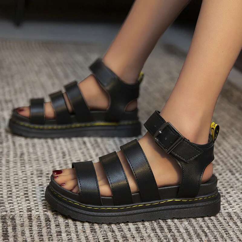 Spot Large Summer New Thick Sole One e Casual Roman Sandals Women's Cross Border Round Head Buckle Shoes