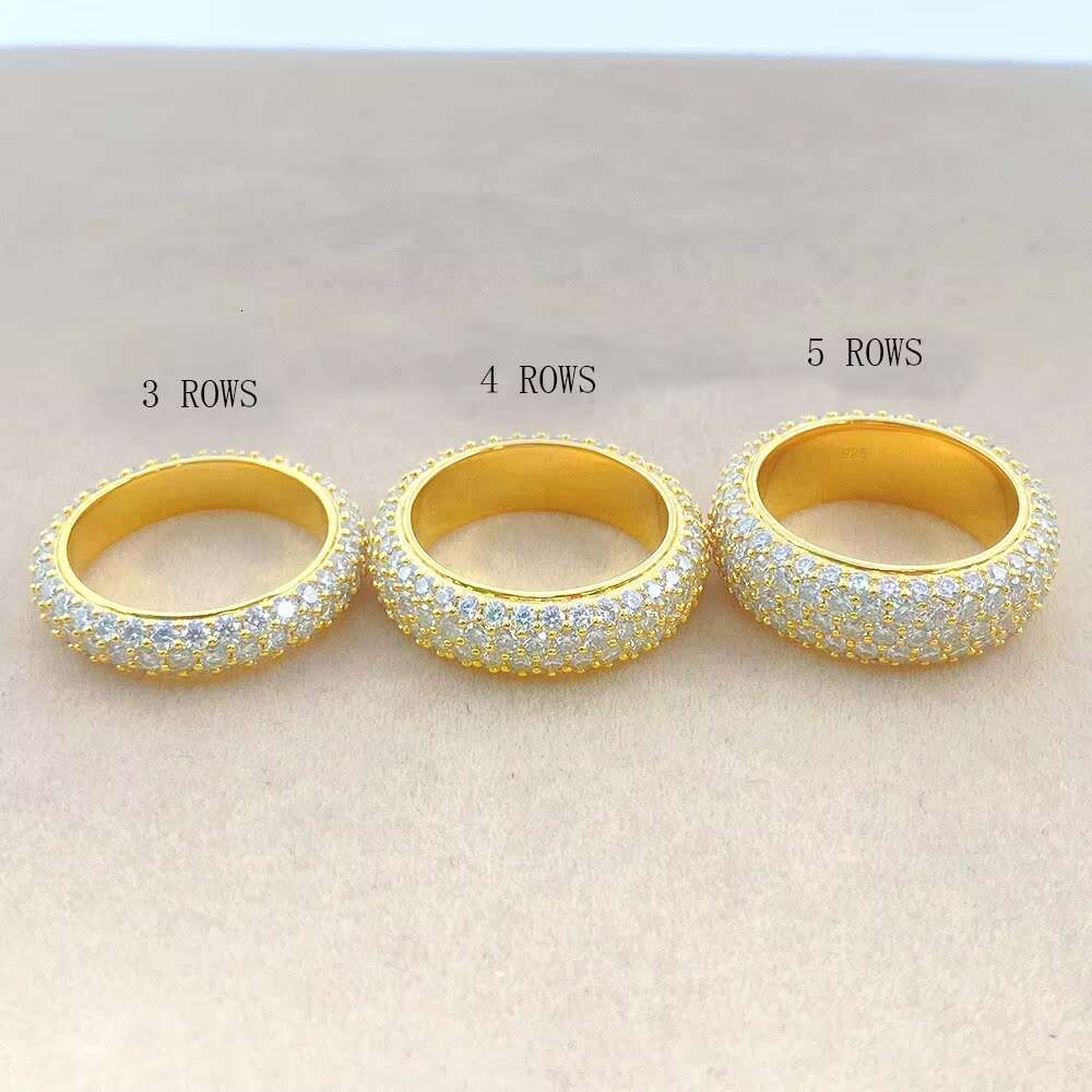 Hip Hop Eternity Ring White Yellow Rose Gold Color 925 Sterling Silver 4 Rows VVS Moissanite Iced Out Diamond Ring