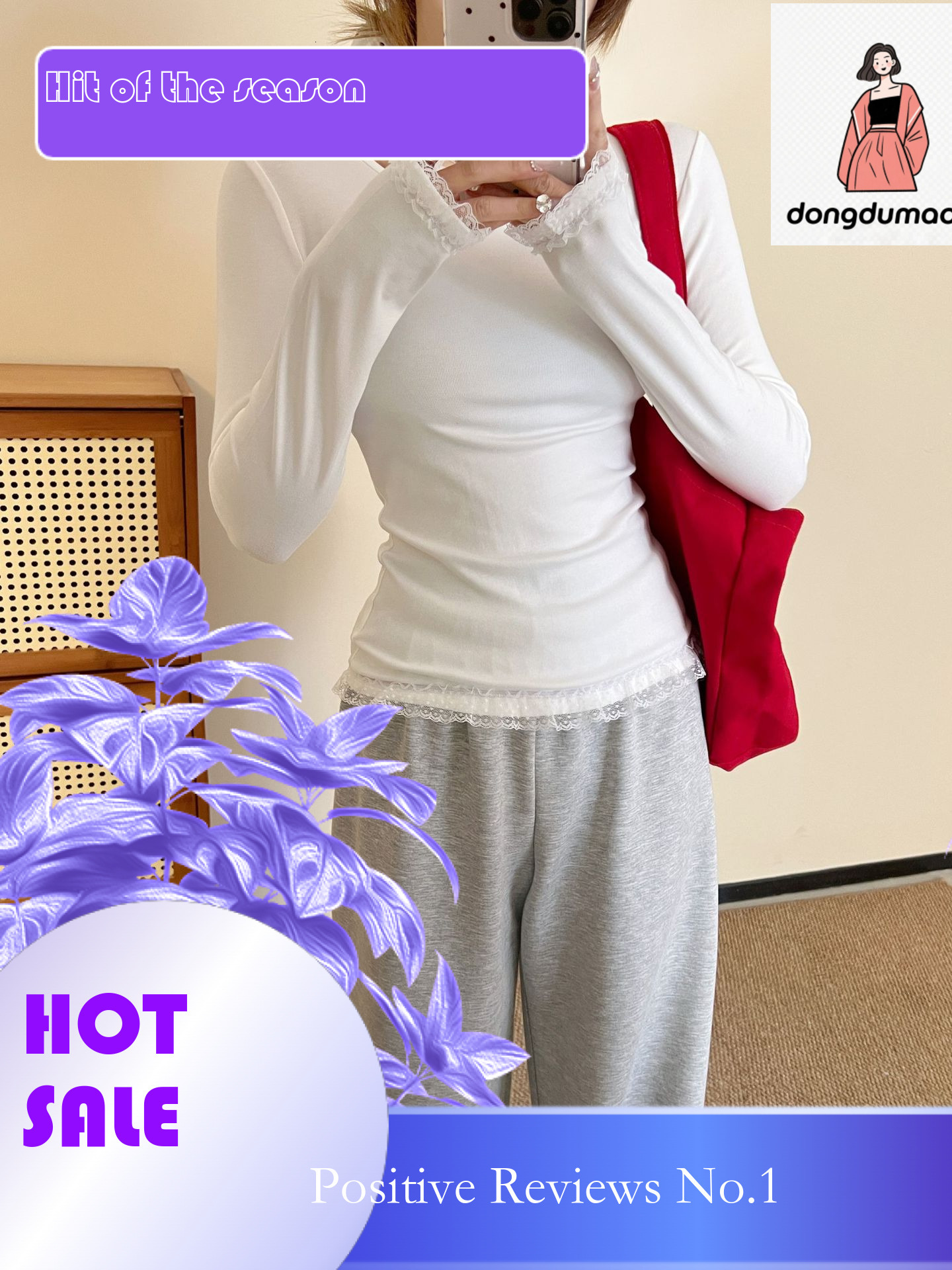 dongdumaoyi 2025 Spring New Korean Lace Edge Long Sleeve Bottom Shirt Pure Desire Round Neck Fairy Style Gentle T-shirt Top