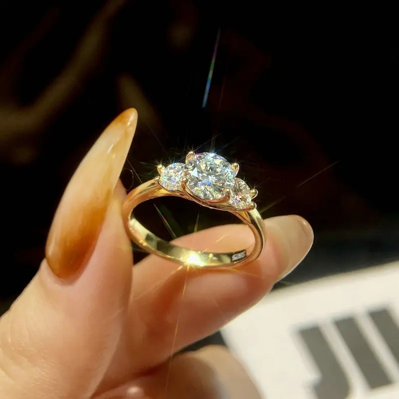 OXTAO 3 Stone Engagement Rings for Women 925 Sterling Silver Jewelry 6.5mm Wedding Rings VVS1 D Ring Jewelry 250509