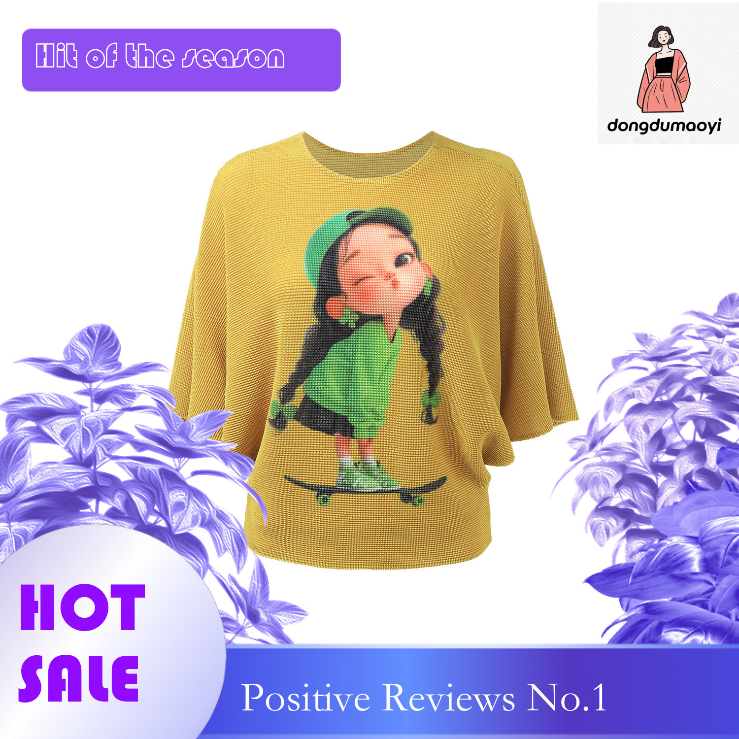dongdumaoyi Miyake Summer Fashion New Short Sleeve 2024 Fashionable Age Reducing Little Girl Printed Top Versatile Look Thin T-shirt