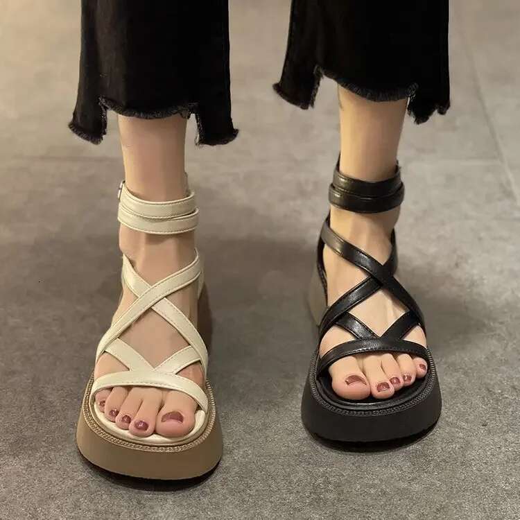 Women Summer Stylish Designer Platform Ladies Comfort Back Zipper Party Sandals Gladiators Peep Toe Shoes