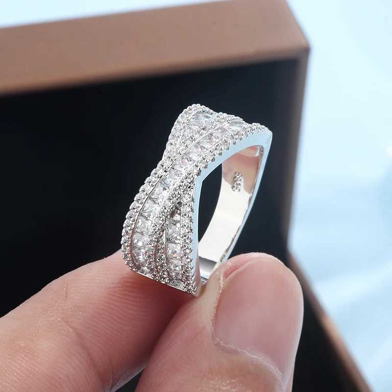 New S925 silver Geometric Intersection Ring For Women Wedding Engagement Christmas Present Fashion Jewelry Cute WholesaleXJ250514