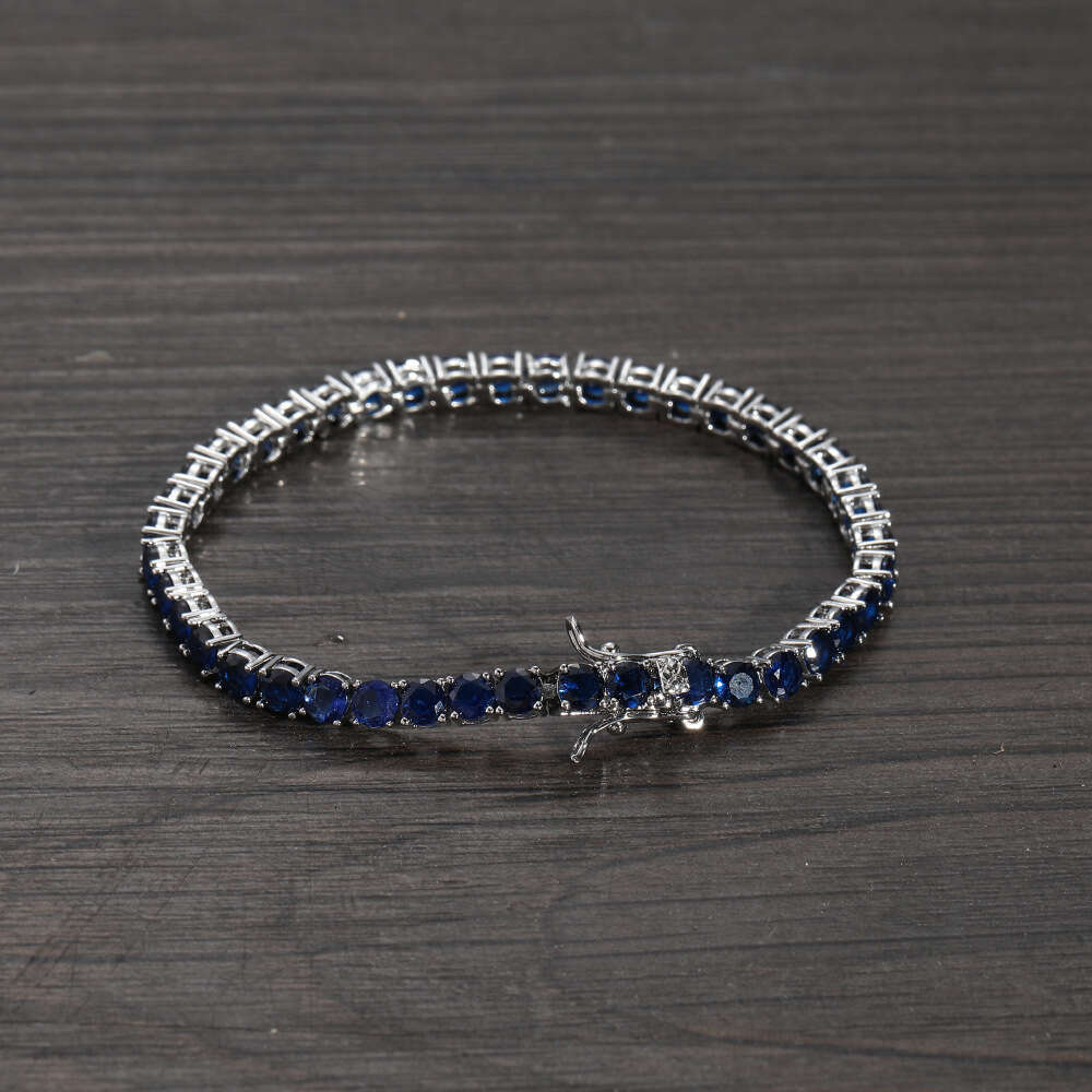 4mm Blue Full Single Row Men's Bracelet Trendy Hip Hop Accessories Zircon Tennis Chain