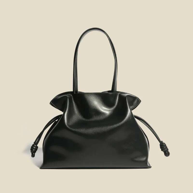Leather Lucky Bags ,women Cowhide Crossbody Shoulder Bag,large Capacity Pleated Design Bucket Style Tote Underarm Handbag