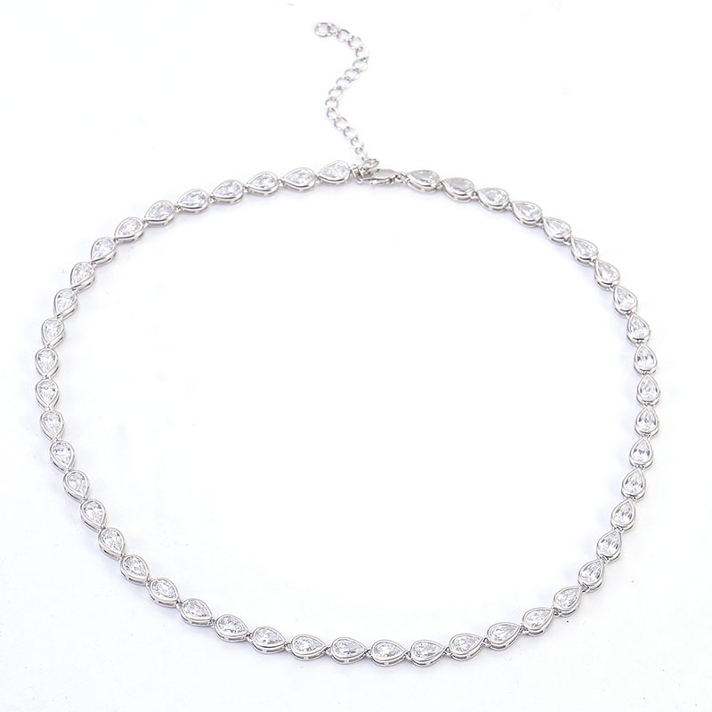 Custom Gra Jewelry 925 Sterling Silver Vvs Tennis Link Ice Out DEF VVS Pear Cut Moissanite Diamond Necklace Chain for Women Men