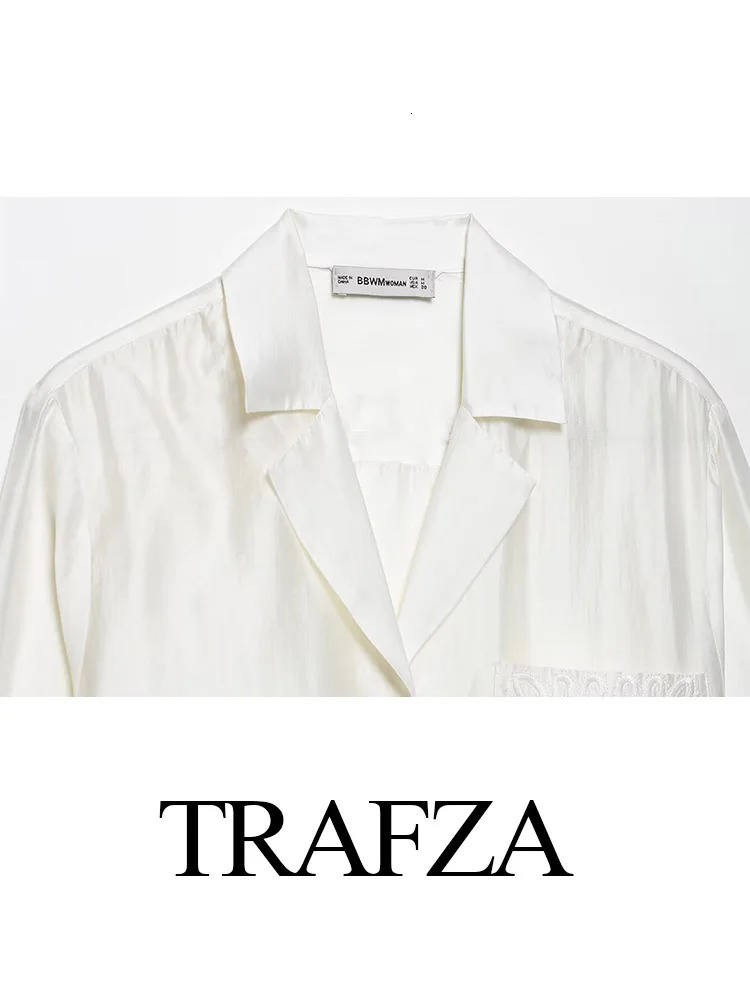 TRAFZA Women Fashion 2 Piece Set Long Sleeves Lapel Button y Pocket Decorate Casual Shirt TopChic Asymmetry Midi Skirt 250514