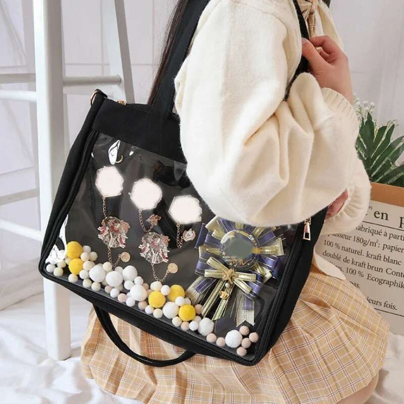 Big Ita Black With Insert Japanese Cute Clear Women Double Straps Girls Kawaii Transparent Shoulder Bag Purses And Handbags
