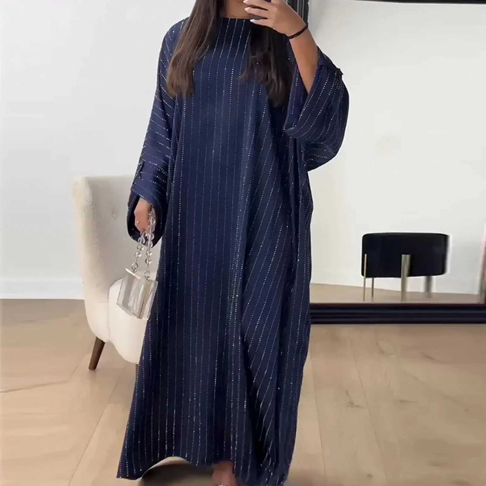 Africa Abaya Elegant Long Slved Dress Arab Fashionable Rhinestone Pullover Long Skirt Kaftan X250514