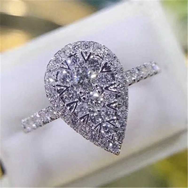 925 Sterling Silver New Womens Ring Jewelry Teardrop Zircon CZ Stone Engagement Wedding Ring for womenXJ250514