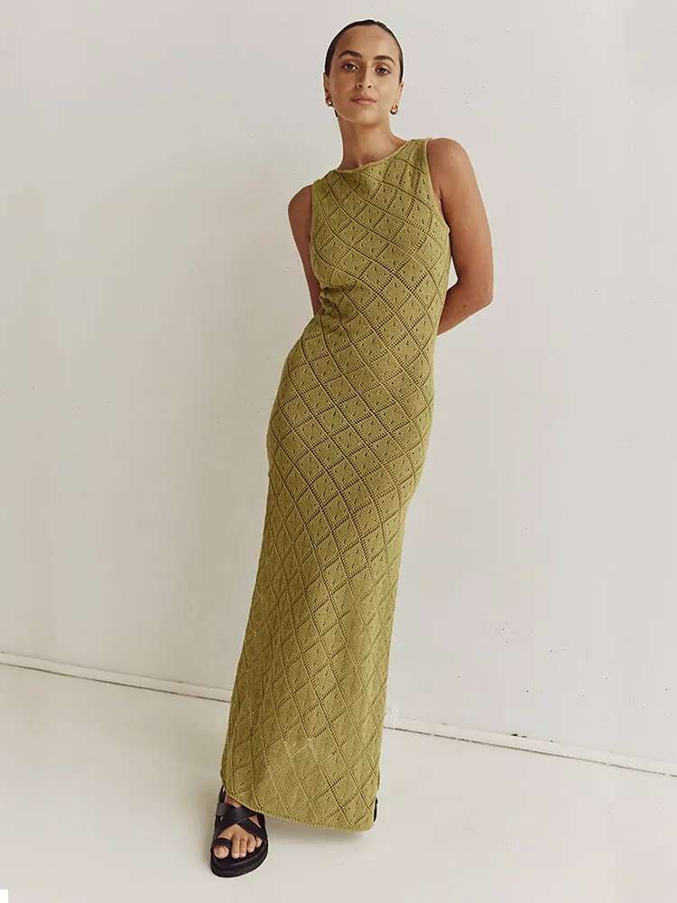 Sexy Cut Out Slit Knit Mesh Swimsuit Cover Up Pareo Tunic 2025 Summer Beach Maxi Dress Bikini Cover-Ups Women Beachwear A2318