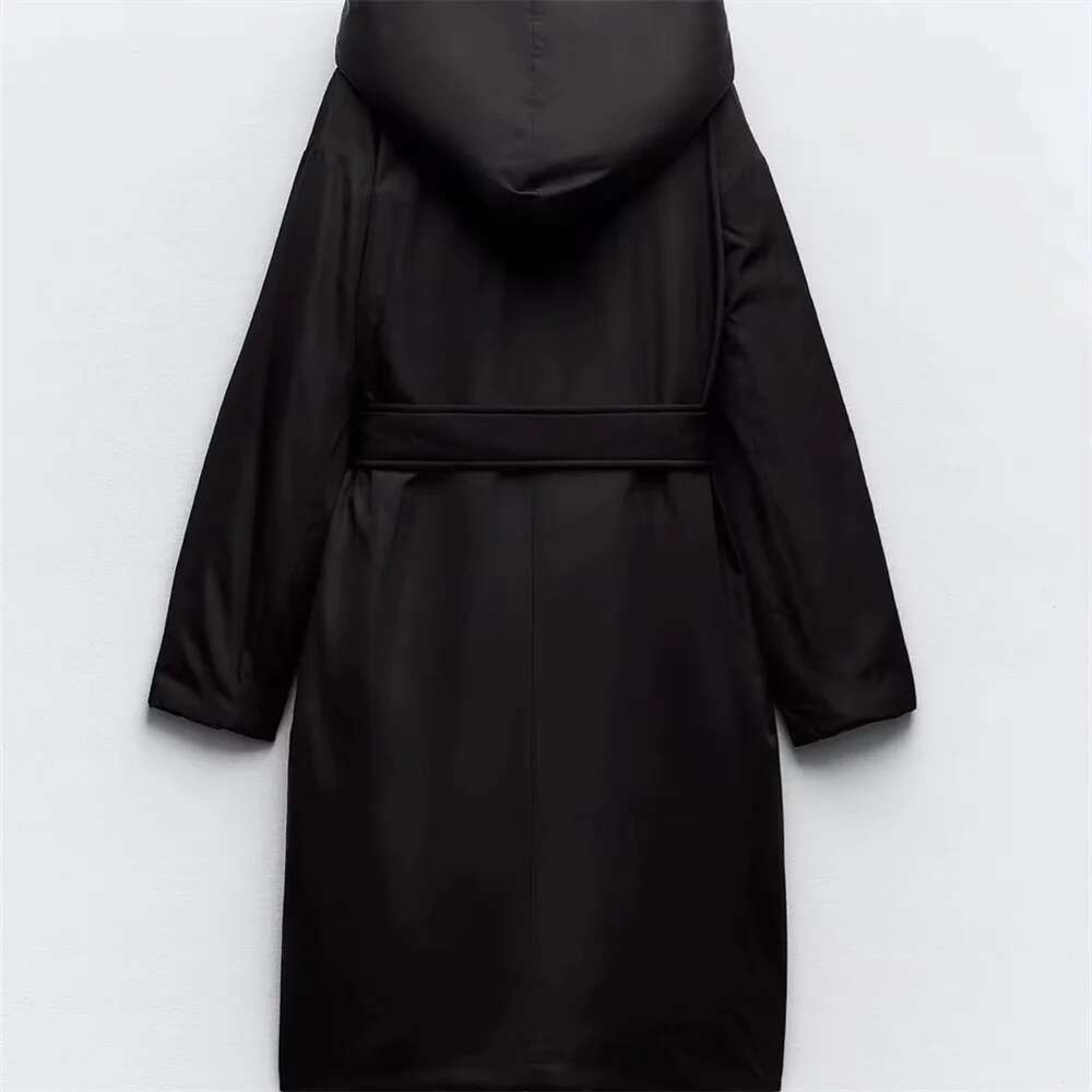 UNIZERA Autumn/Winter Product Women's New Fashion Casual Windbreaker Style with Belt Hooded Cotton Coat