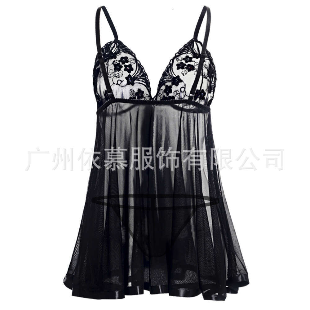 Sexy Lace Lingerie S XL Large Size Fun Underwear Perspective Lace Sexy Embroidered Sequin Nightgown KQ