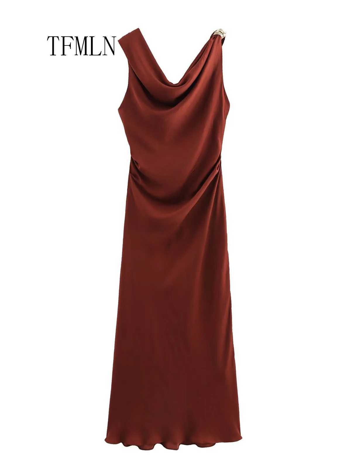 TFMLN Elegant Women Solid Midi Long Dresses 2025 Summer Fashion Sleeveless Thin Slim Party Dress Chic Causal Beach Style DressXJ250514