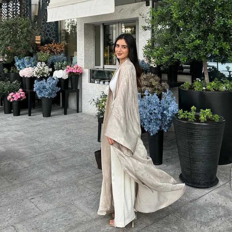 Dubai Luxury Shiny Satin Open Kimono Abaya 2025 Ramadan Muslim Kaftan Dress for Women Islam Clothing Robe Femme Musulmane X2505141
