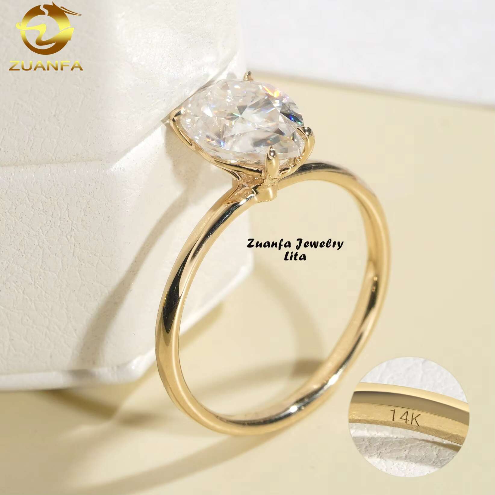 Fashion Jewelry 14k Solid Gold Engagement Wedding Rings Pear Cut 2ct Prong Setting Moissanite Ring for Women